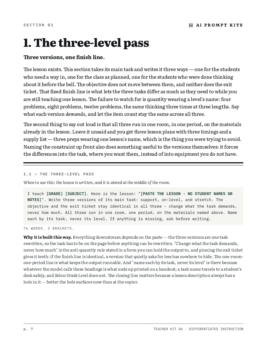 A section opener from the 87-page manual: a fill-in prompt with its brackets, and the note explaining why it is worded that way.