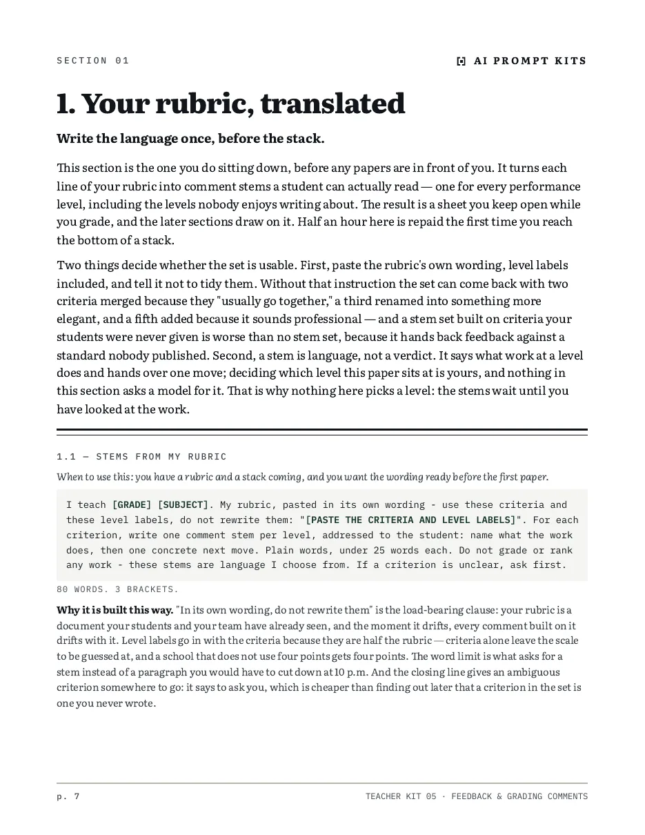 A section opener from the 83-page manual: a fill-in prompt with its brackets, and the note explaining why it is worded that way.